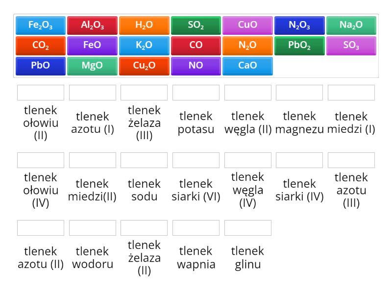 Tlenki- nazwy i wzory - Match up