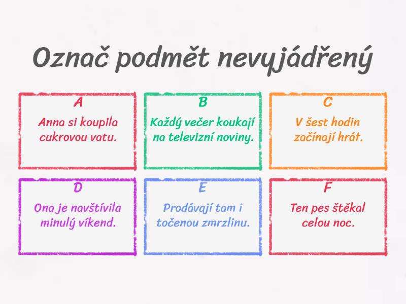 Druhy podmětu - Quiz