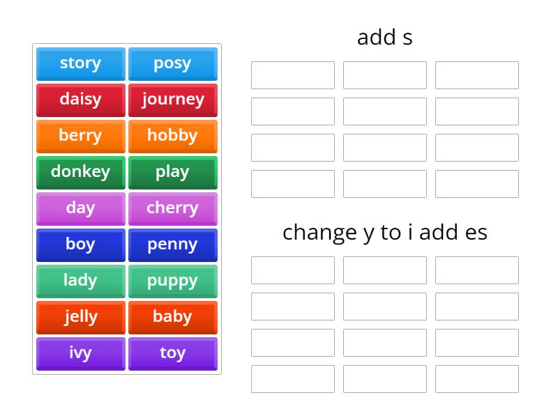 Nelson Book 5 unit 5 y endings (nouns & plurals) - Group sort