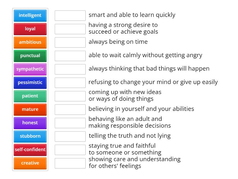 Personality adjectives Solutions Intermediate U6 - Match up