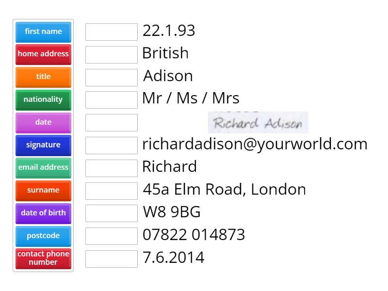 Match the words/phrases in A with the examples in B. - Match up