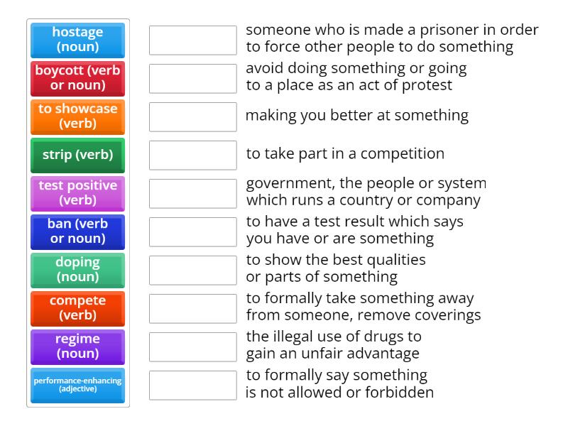 Olympics - politics and controversary vocabulary - Match up
