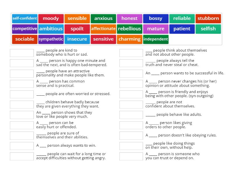 Adjectives of Personality (Intermediate) - Match up