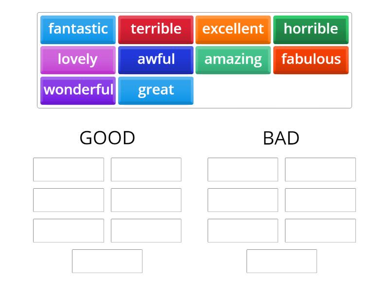 Adjectives for good and bad - Group sort