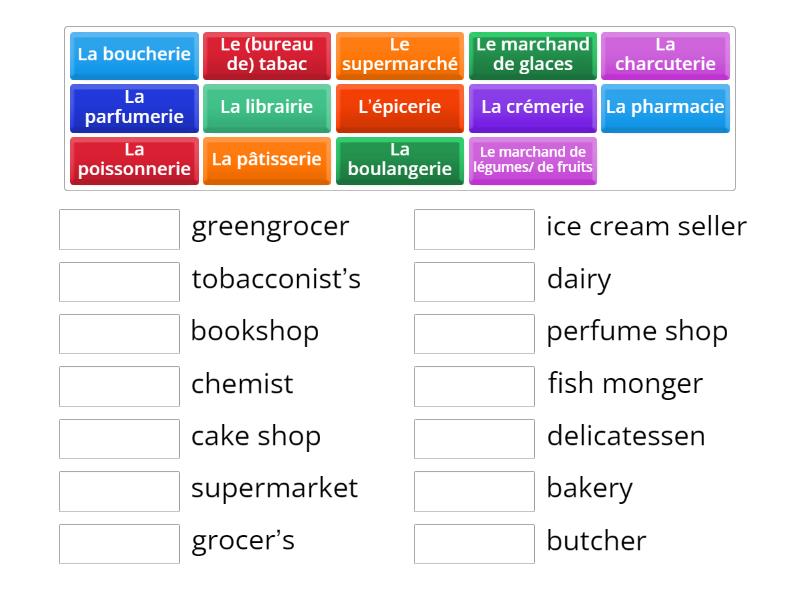 Les magasins Year 6 - Match up