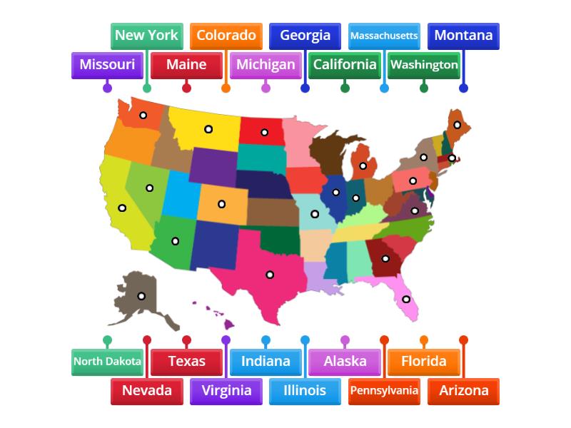 US. 50 States Map Test - Labelled diagram