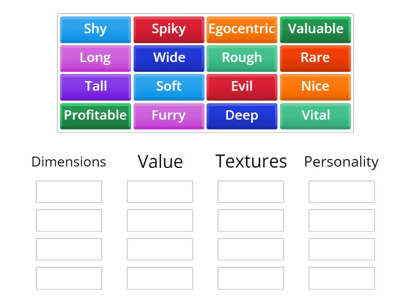 Categories of Adjectives - Group sort