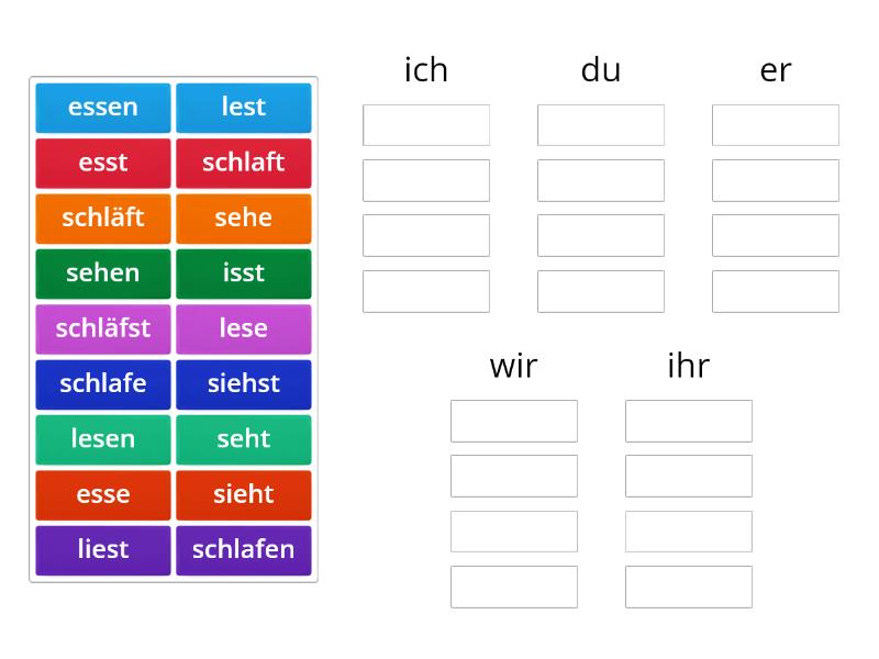 Konjugation von fernsehen, essen, lesen, schlafen - Group sort