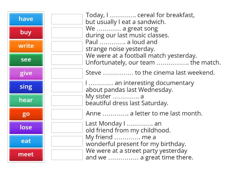 Past Simple - irregular verbs in context - Match up
