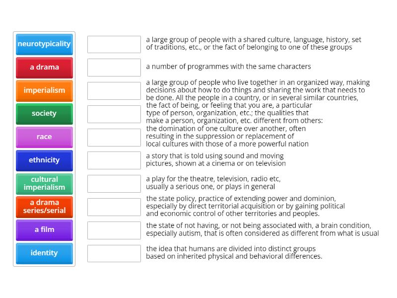 Identity in Drama and Film - definitions - Match up
