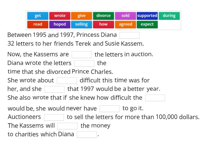 Diana’s letters at auction – level 2 - Complete the sentence