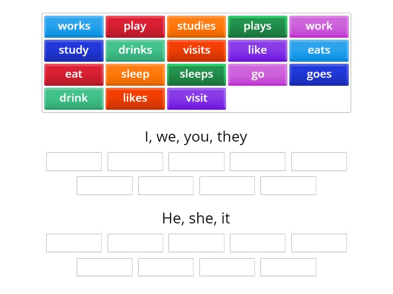 Simple present (he, she, it) x (I, we, you, they) - Group sort