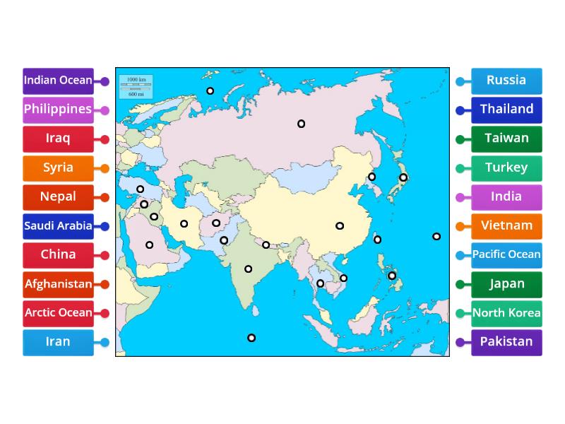 Asia Map Practice - Labelled diagram