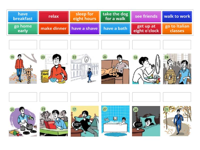 Daily Routine (EF 4th ed. 4B, Chilled Charlie) - Une las parejas