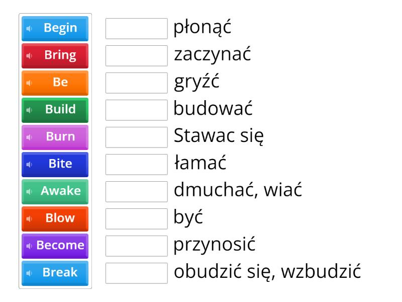 Bezokolicznik Z To I Ing ćwiczenia Czasowniki bezokolicznik - Match up