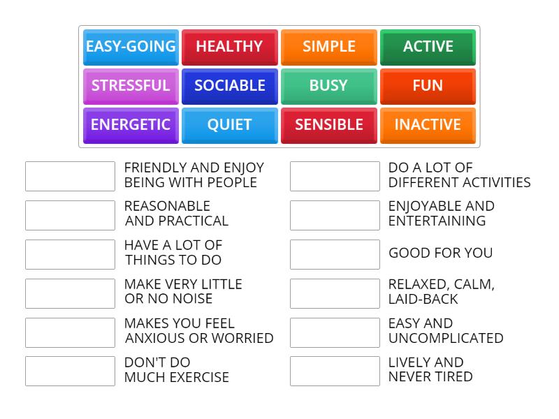 Lifestyle Adjectives/ Roadmap 1/// B1 - Match up