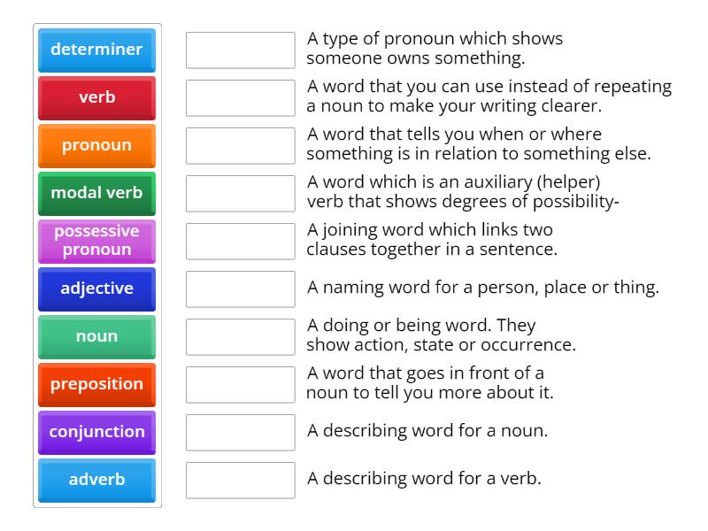 Word Classes - Match up
