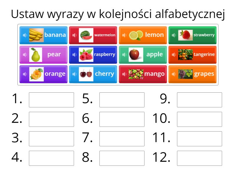 Alphabetical order - fruit - Rank order