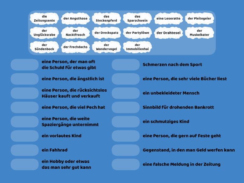 Redewendungen Mit Tieren, Die Keine Tiere Sind - Match Up