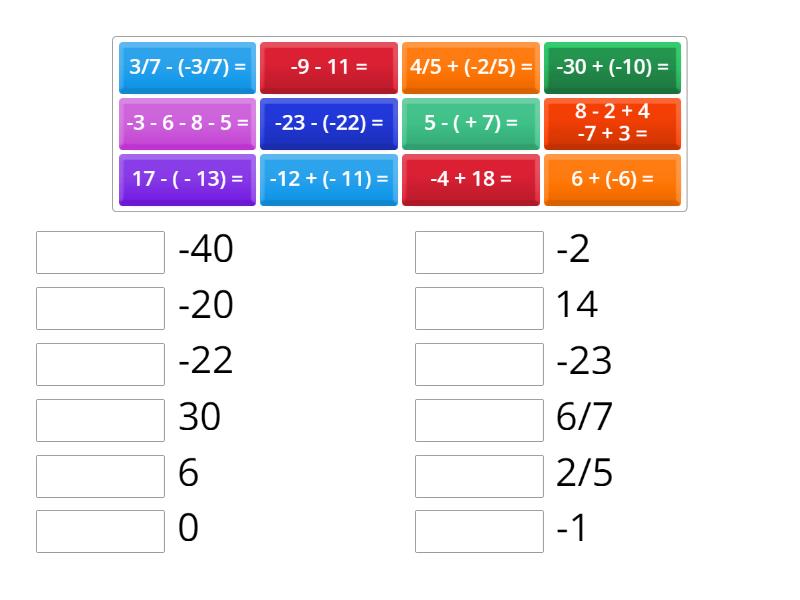 addition-and-subtraction-of-integers-match-up