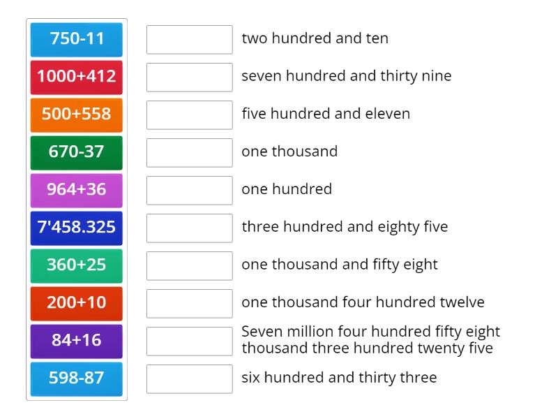 Cardinal numbers - Match up