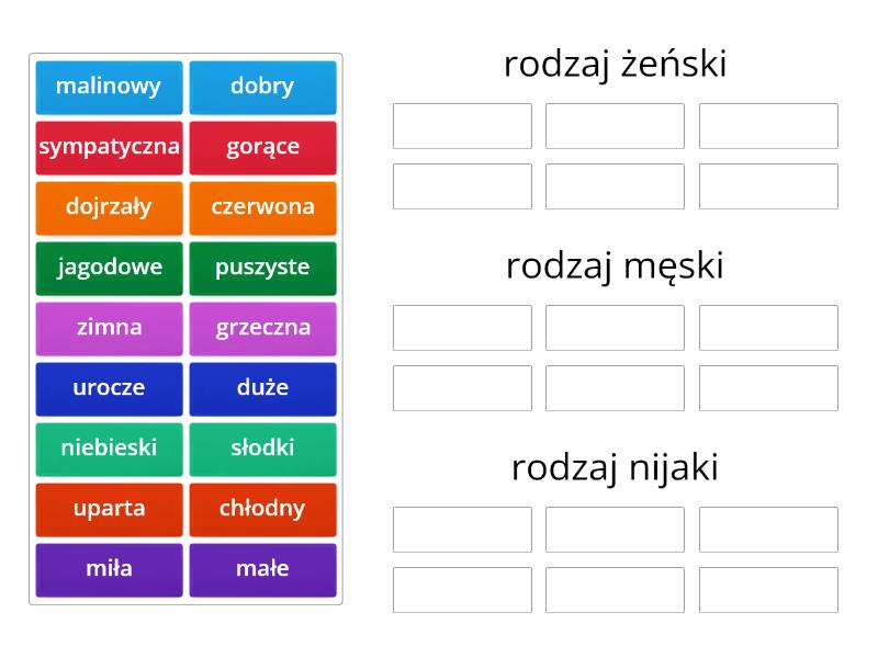 rodzaje przymiotnika lp - Group sort