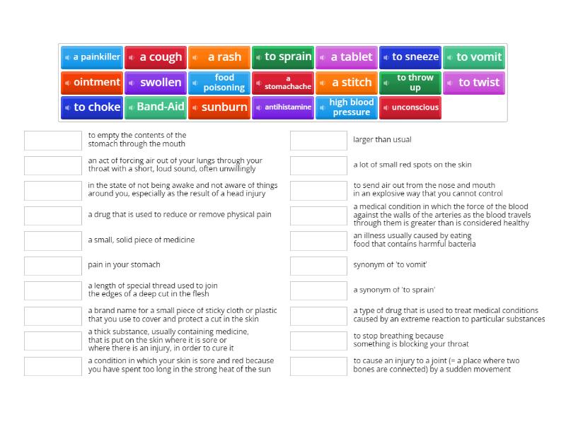 Illnesses and injuries - Match up