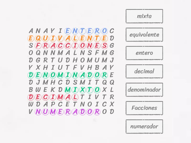 conceptos matemáticos - Sopa de letras
