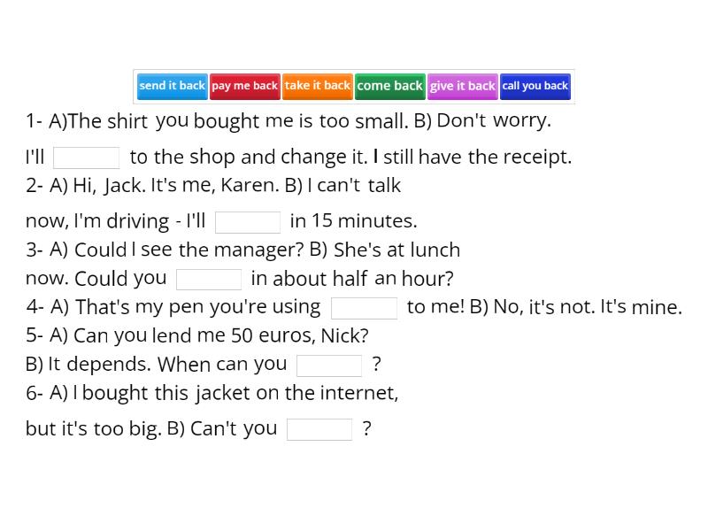 Verbs+back L.5 2024 - Complete the sentence