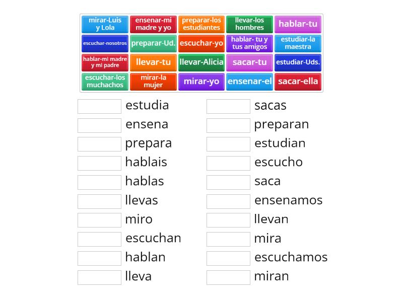 Conjugate -ar verbs in present tense - Match up