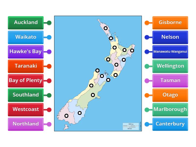 NZ Regional Map Labeling - Labelled diagram