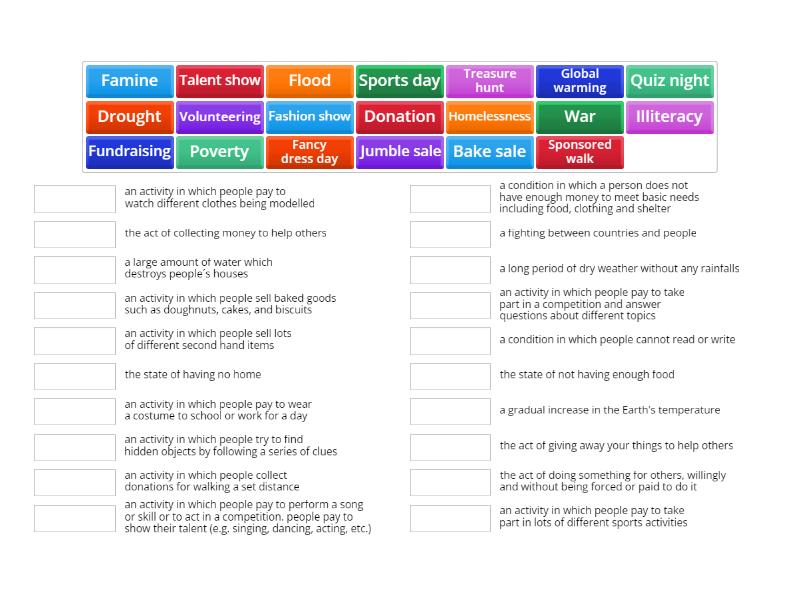 Charity vocabulary (matching) - Match up