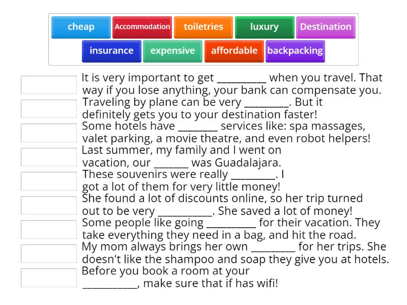 Traveling vocabulary (basic) Une las parejas