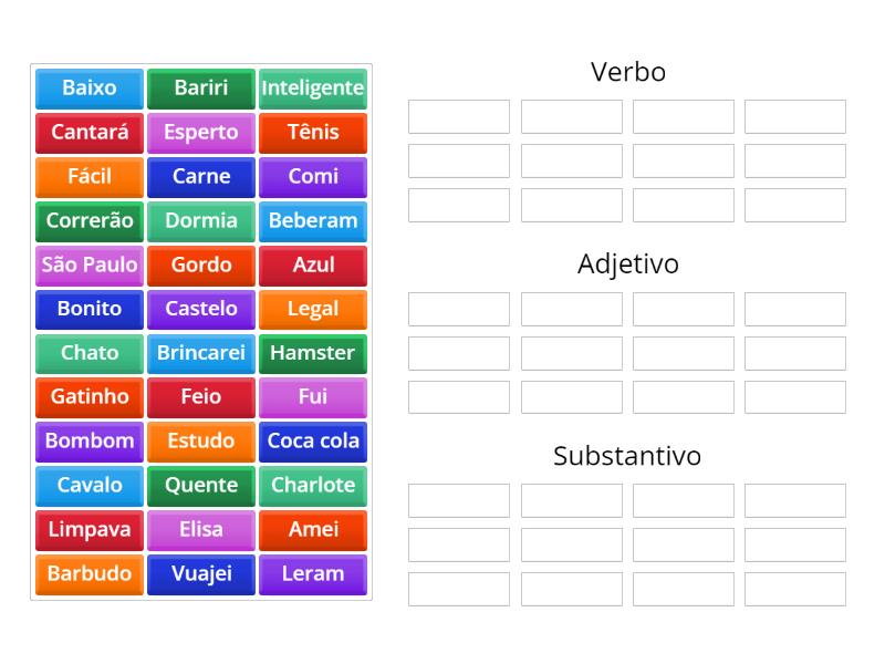 Substantivo Verbo E Adjetivo Group Sort 3018