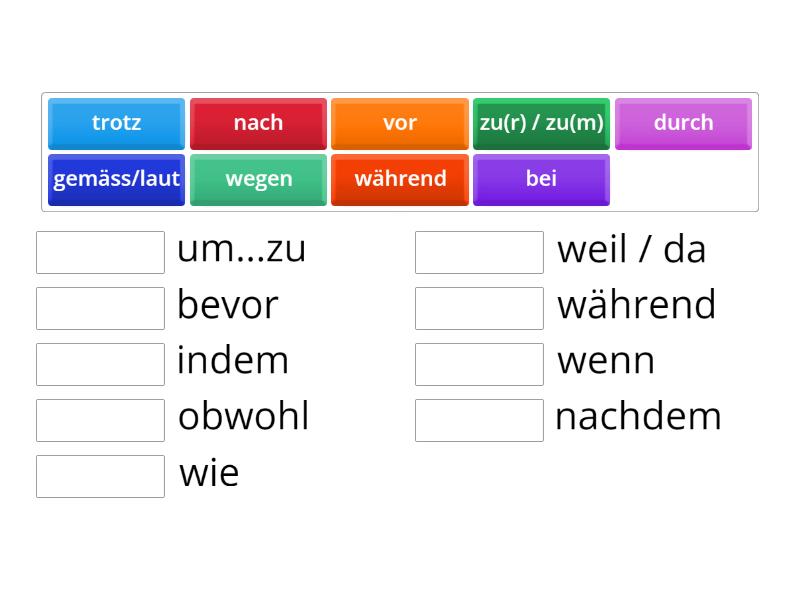 Präposition und Konjunktion - Match up