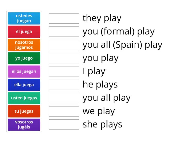 El verbo jugar (jugar = to play) - Match up