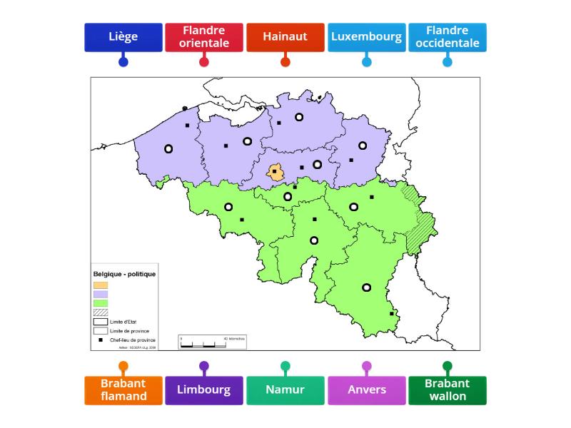 Les provinces en Belgique - Labelled diagram