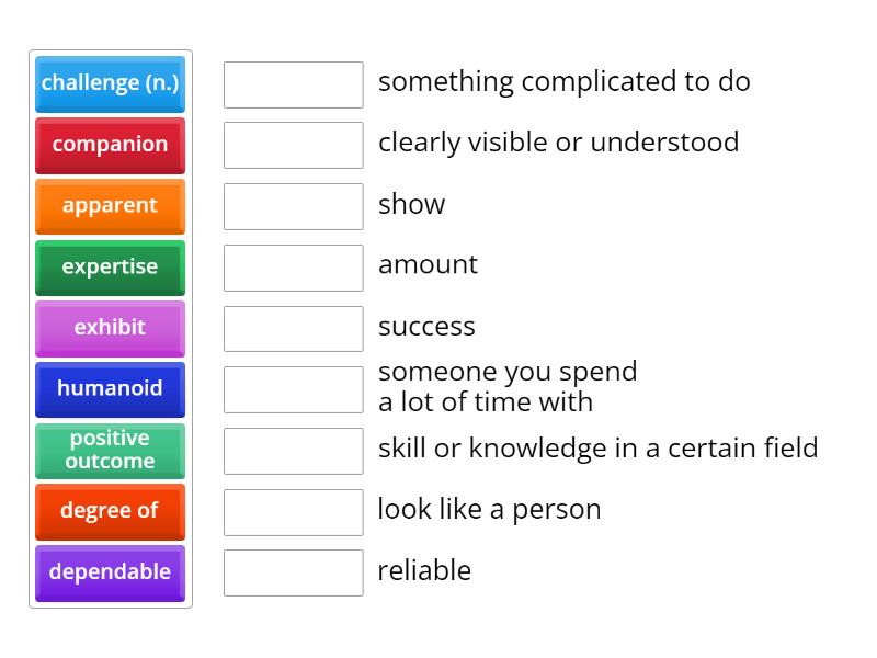 Match the words/phrases to their definitions - Match up