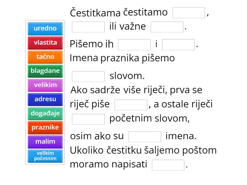Pisanje čestitke - Complete the sentence