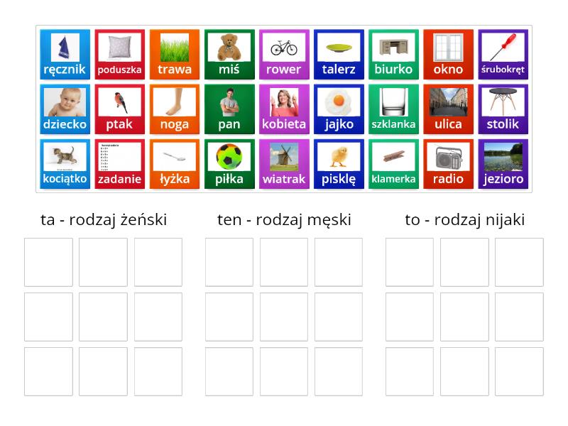 Rodzaje rzeczownika - Group sort