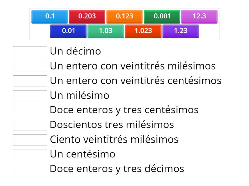 Lectura Y Escritura De Decimales Match Up 7642