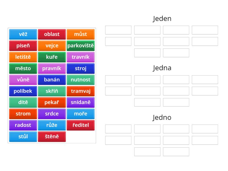 Rody v češtině - jeden, jedna, jedno - Group sort