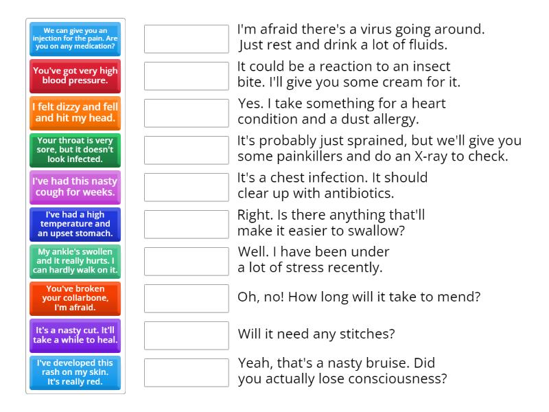 Injuries and Illnesses - Match up