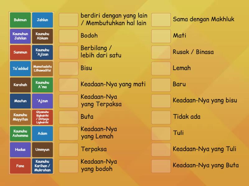 Sifat Mustahil Bagi Allah - Match up