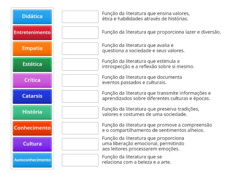 Funções da Literatura - Match up