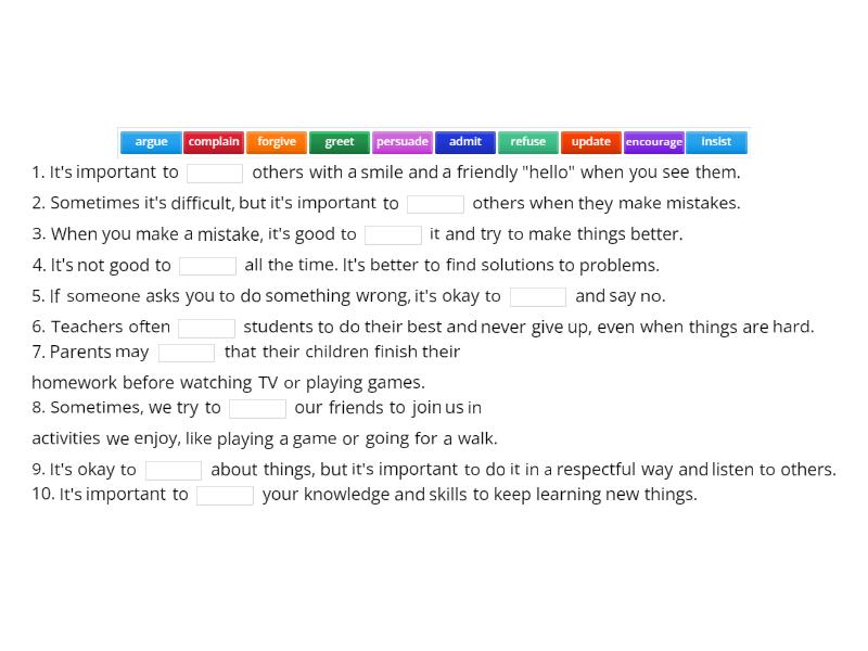 Communication verbs (emp1a)hw1 - Complete the sentence