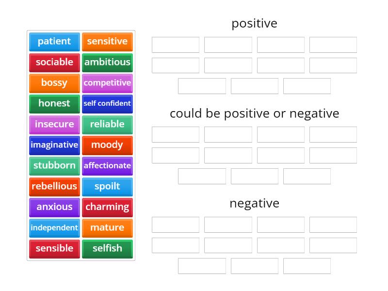 positive and negative adjectives - Group sort