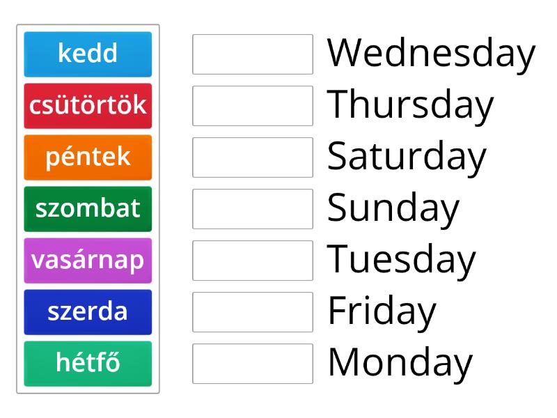 Days Of The Week Match Up