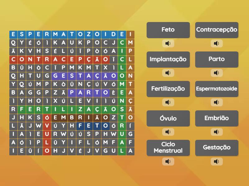 caçapalavra sobre reproduçao humana - Caça-palavras