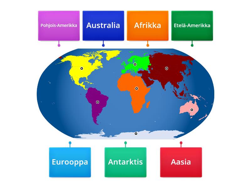 Maailman kartta ja maanosat - Labelled diagram